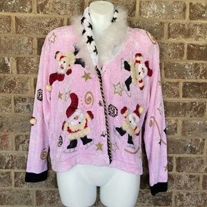 Vintage Berek Pink Santas Boa Cardigan Size